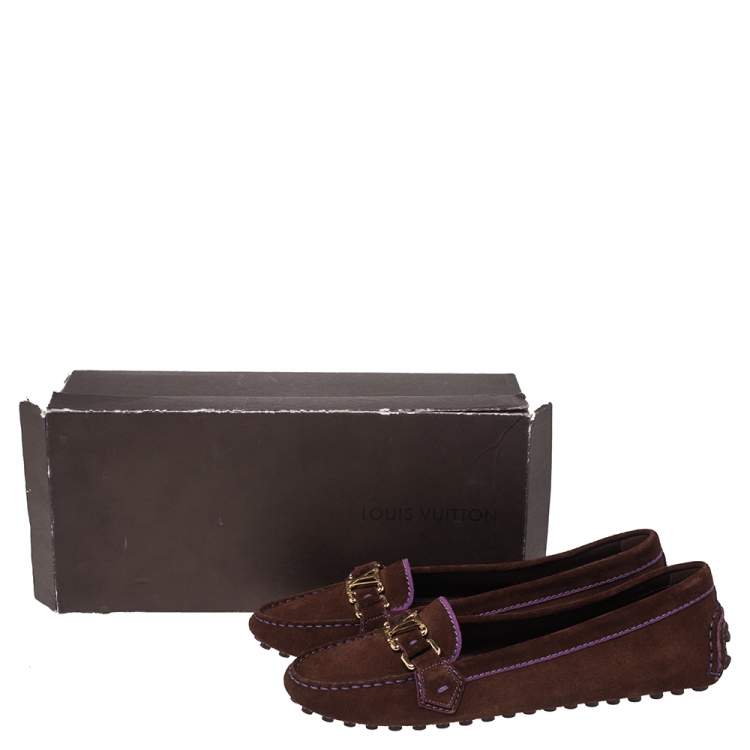 Pre Owned Louis Vuitton Two Tone Suede Leather Oxford Slip On Loafers Size 39.5