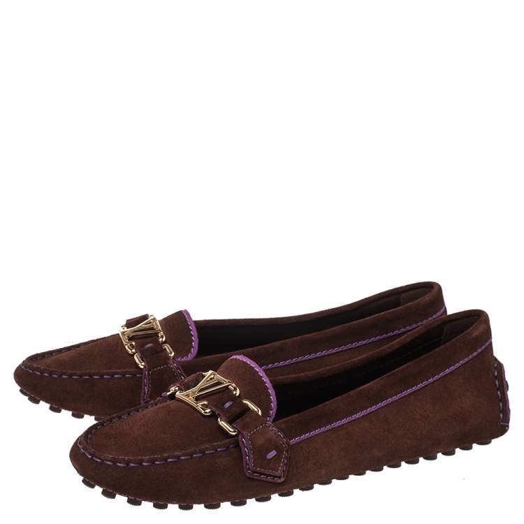 Pre Owned Louis Vuitton Two Tone Suede Leather Oxford Slip On Loafers Size 39.5