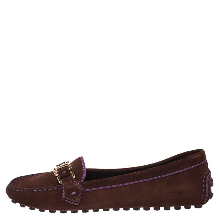Pre Owned Louis Vuitton Two Tone Suede Leather Oxford Slip On Loafers Size 39.5