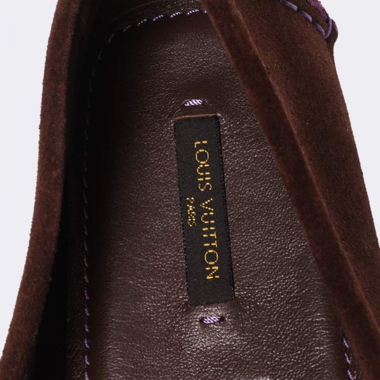 Pre Owned Louis Vuitton Two Tone Suede Leather Oxford Slip On Loafers Size 39.5