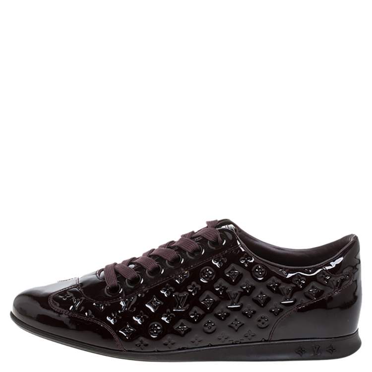 Pre Owned Louis Vuitton Burgundy Patent Monogram Leather Low Top Sneakers Size 40