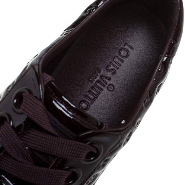 Pre Owned Louis Vuitton Burgundy Patent Monogram Leather Low Top Sneakers Size 40