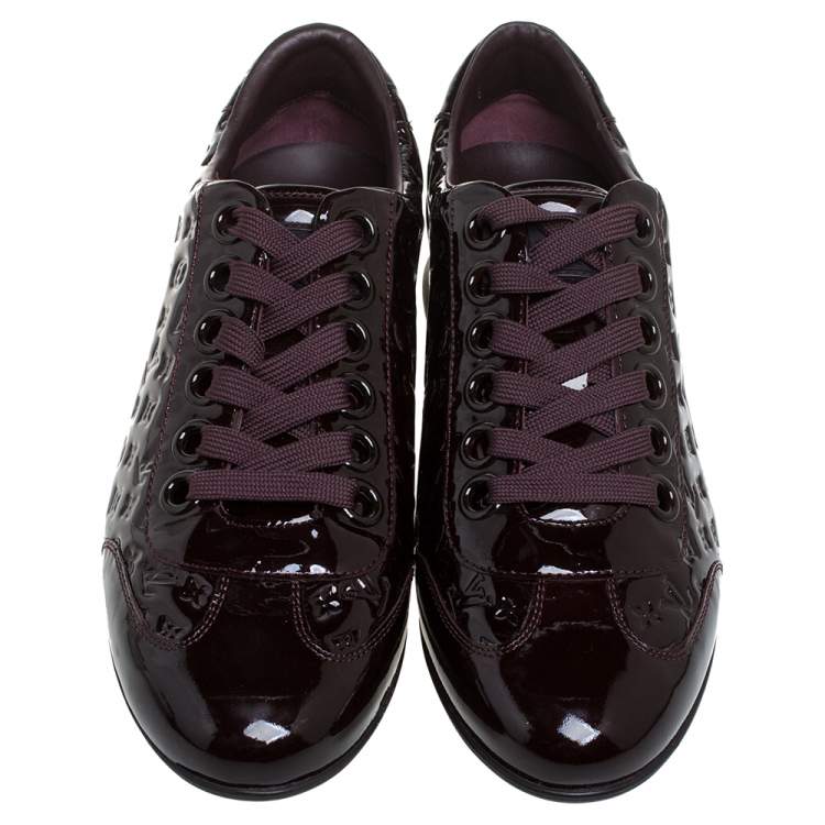 Pre Owned Louis Vuitton Burgundy Patent Monogram Leather Low Top Sneakers Size 40