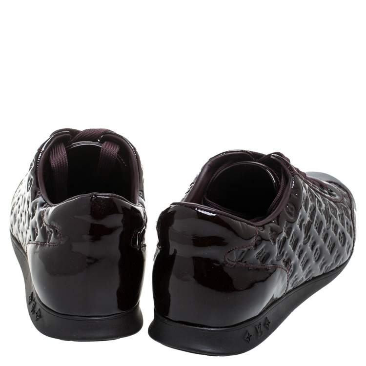 Pre Owned Louis Vuitton Burgundy Patent Monogram Leather Low Top Sneakers Size 40