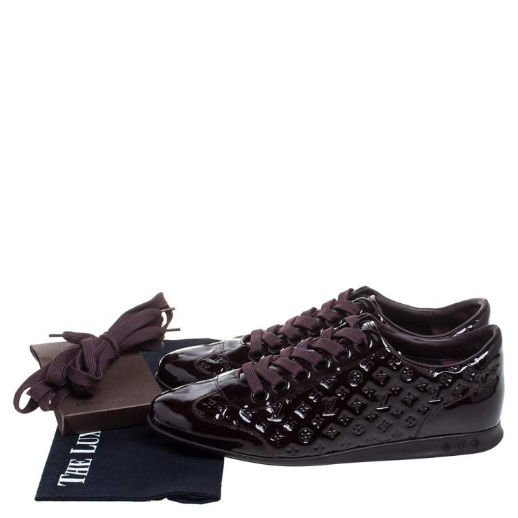 Pre Owned Louis Vuitton Burgundy Patent Monogram Leather Low Top Sneakers Size 40