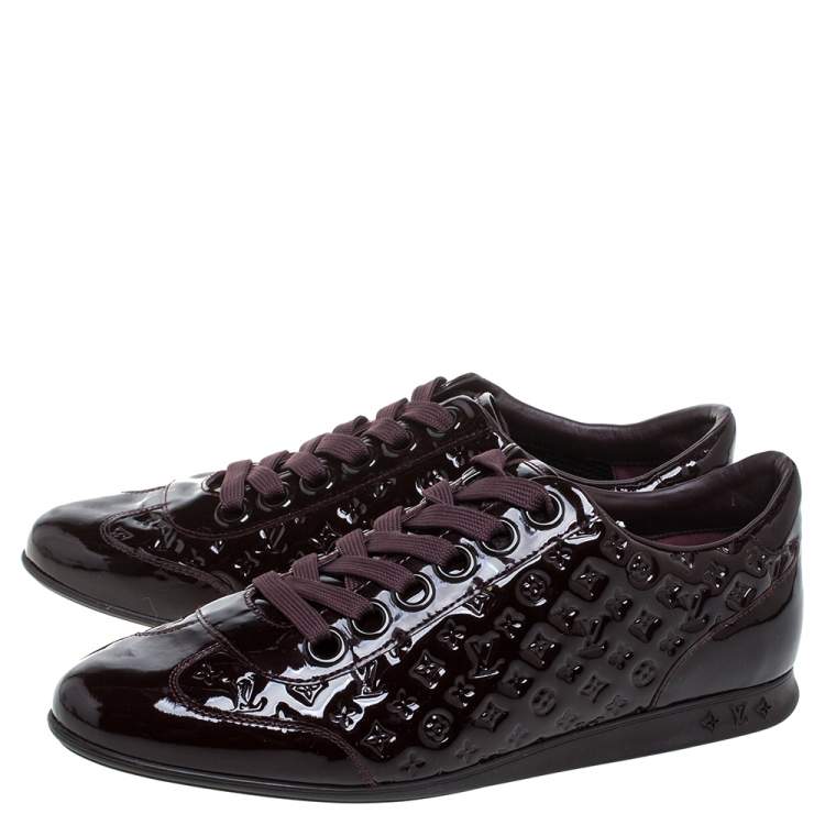 Pre Owned Louis Vuitton Burgundy Patent Monogram Leather Low Top Sneakers Size 40