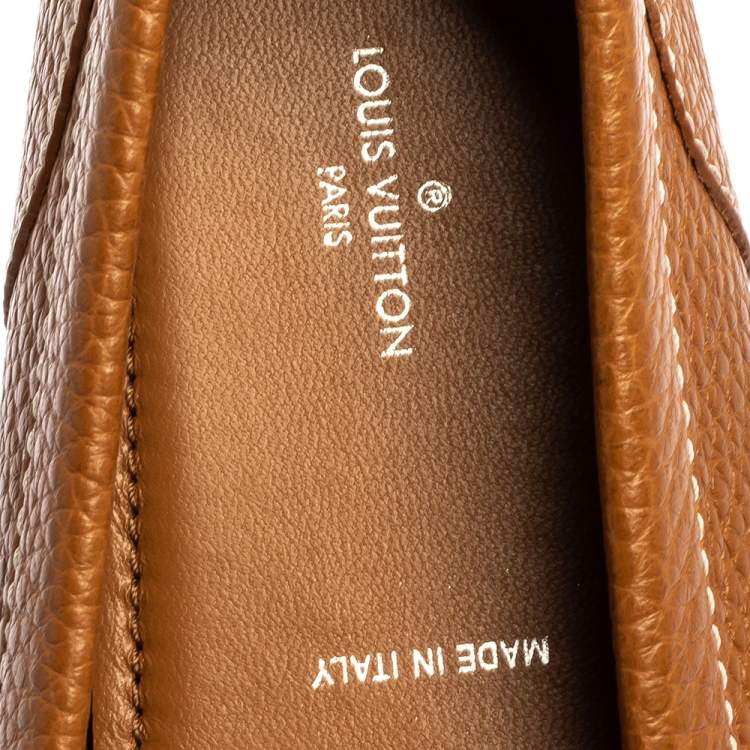 Pre Owned Louis Vuitton Brown Leather Lock Detail Slip On Loafers Size 38