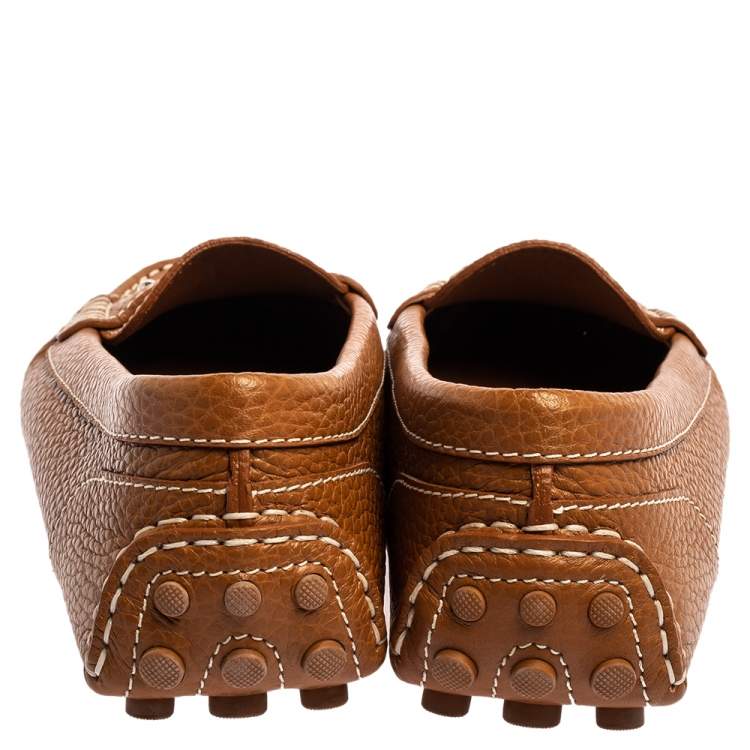 Pre Owned Louis Vuitton Brown Leather Lock Detail Slip On Loafers Size 38
