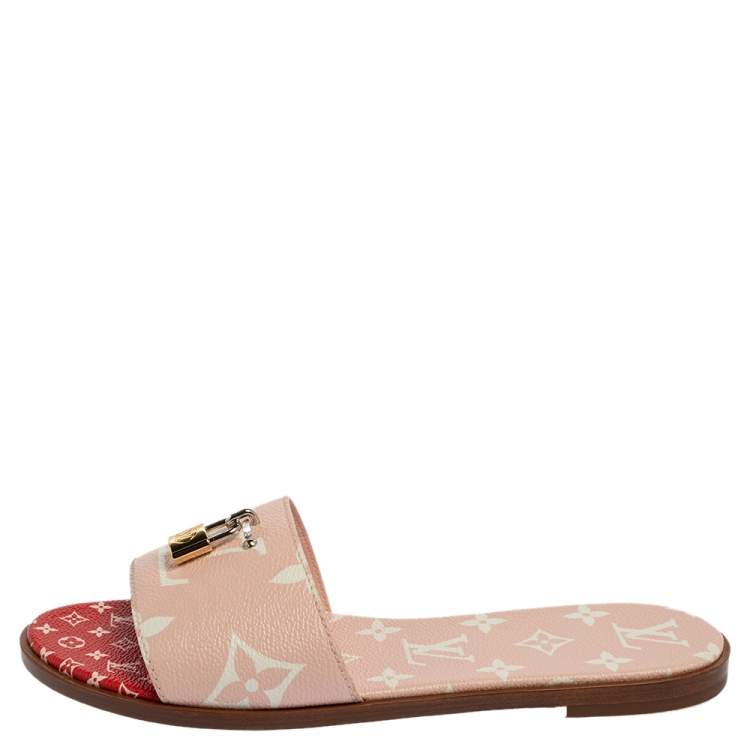 Louis Vuitton Pink/White Monogram Canvas Lock It Flat Slides Size