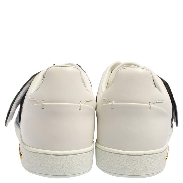 Pre Owned Louis Vuitton White Leather And Monogram Canvas Frontrow Lock Low Top Sneakers Size 41