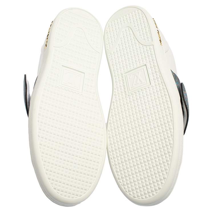 Pre Owned Louis Vuitton White Leather And Monogram Canvas Frontrow Lock Low Top Sneakers Size 41