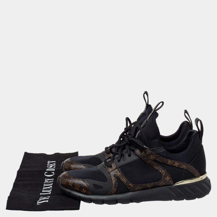 Pre Owned Louis Vuitton Black Leather and Monogram Canvas Trainers Sneakers Size 39