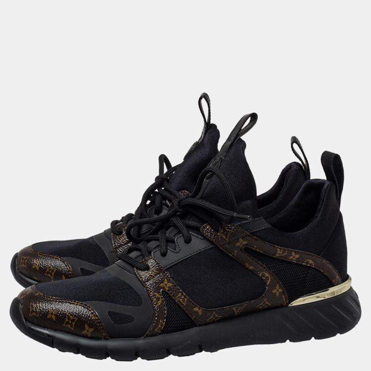 Pre Owned Louis Vuitton Black Leather and Monogram Canvas Trainers Sneakers Size 39
