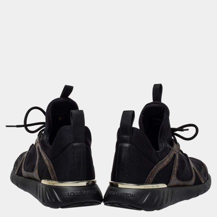 Pre Owned Louis Vuitton Black Leather and Monogram Canvas Trainers Sneakers Size 39