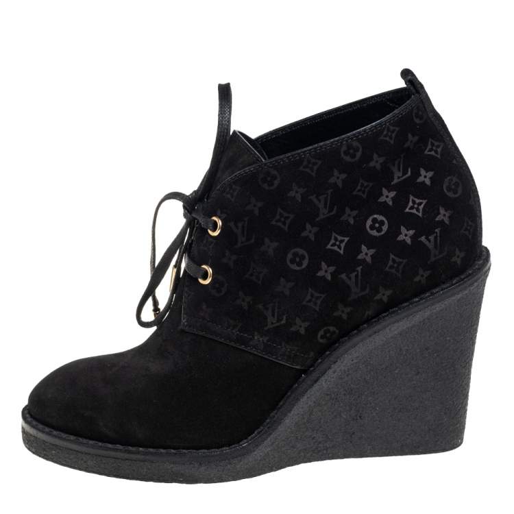 Louis Vuitton Black Suede Wedge Sneakers It 36.5 | 6.5