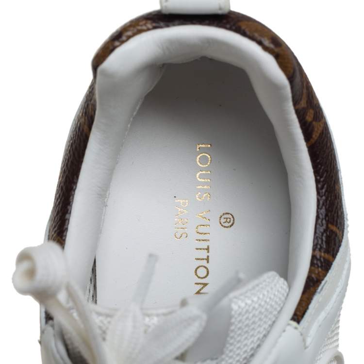 Pre Owned Louis Vuitton White/Brown Mesh And Monogram Canvas Run Away Sneakers Size 35