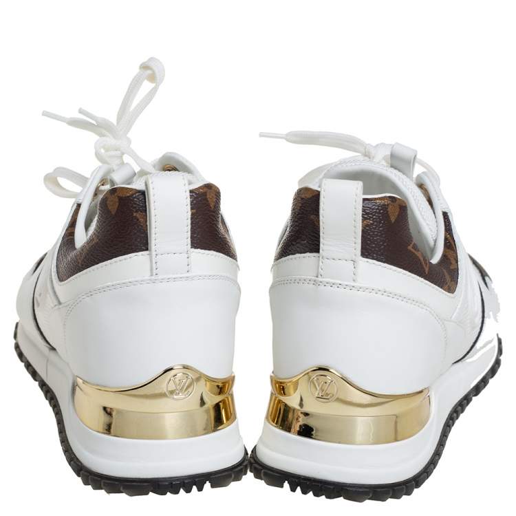 Pre Owned Louis Vuitton White/Brown Mesh And Monogram Canvas Run Away Sneakers Size 35