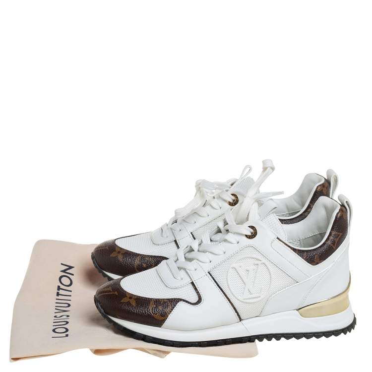 Pre Owned Louis Vuitton White/Brown Mesh And Monogram Canvas Run Away Sneakers Size 35