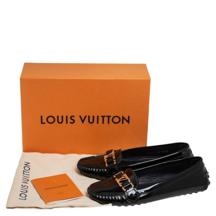 Pre Owned Louis Vuitton Black Patent Leather Oxford Slip On Loafers Size 36.5 