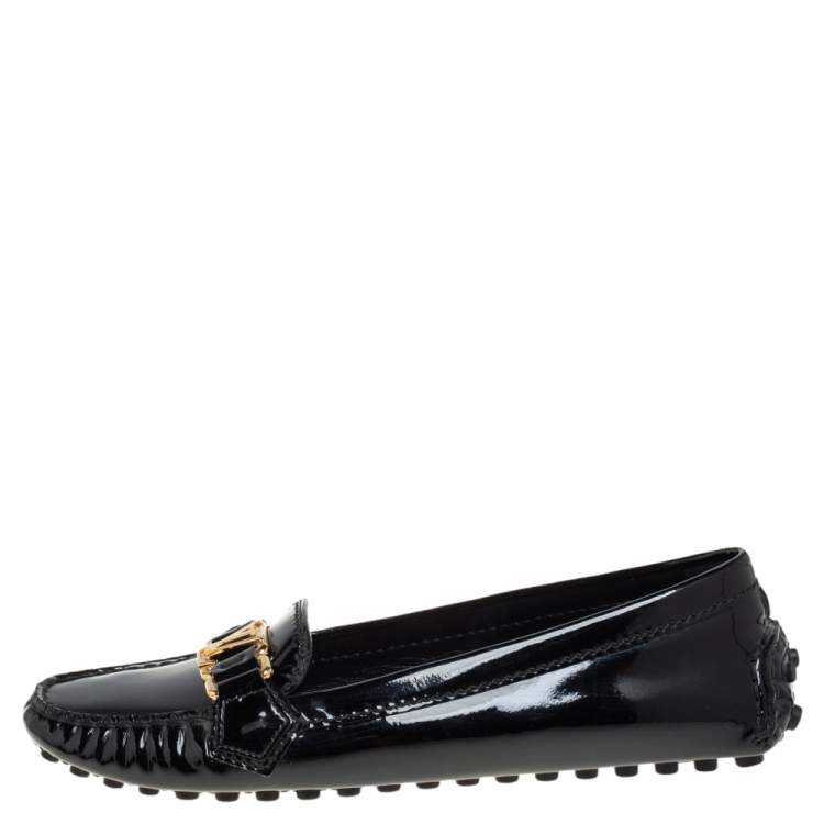 Pre Owned Louis Vuitton Black Patent Leather Oxford Slip On Loafers Size 36.5 