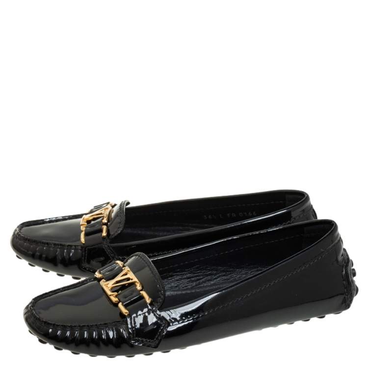 Pre Owned Louis Vuitton Black Patent Leather Oxford Slip On Loafers Size 36.5 