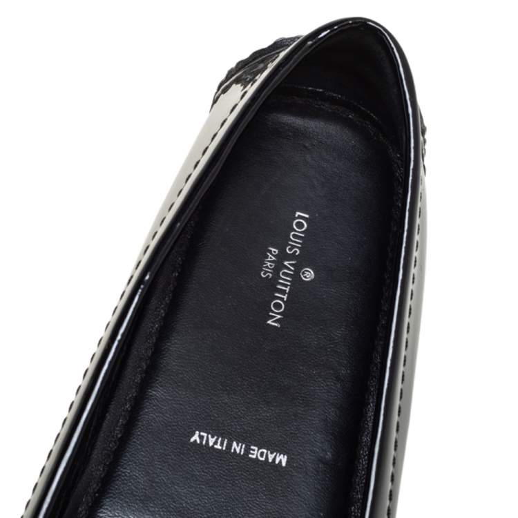 Pre Owned Louis Vuitton Black Patent Leather Oxford Slip On Loafers Size 36.5 