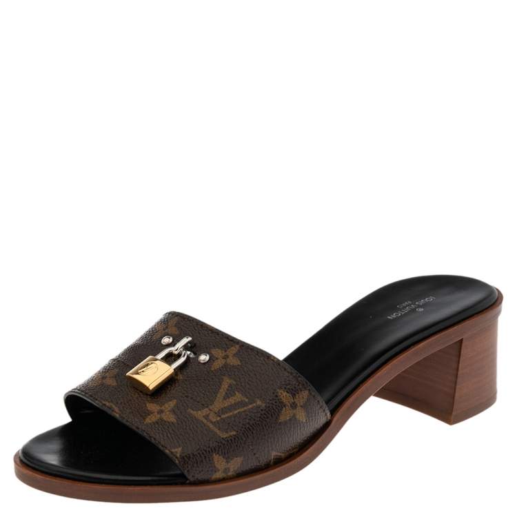 Louis Vuitton Brown Monogram Canvas Lock It Mules Flat Sandals