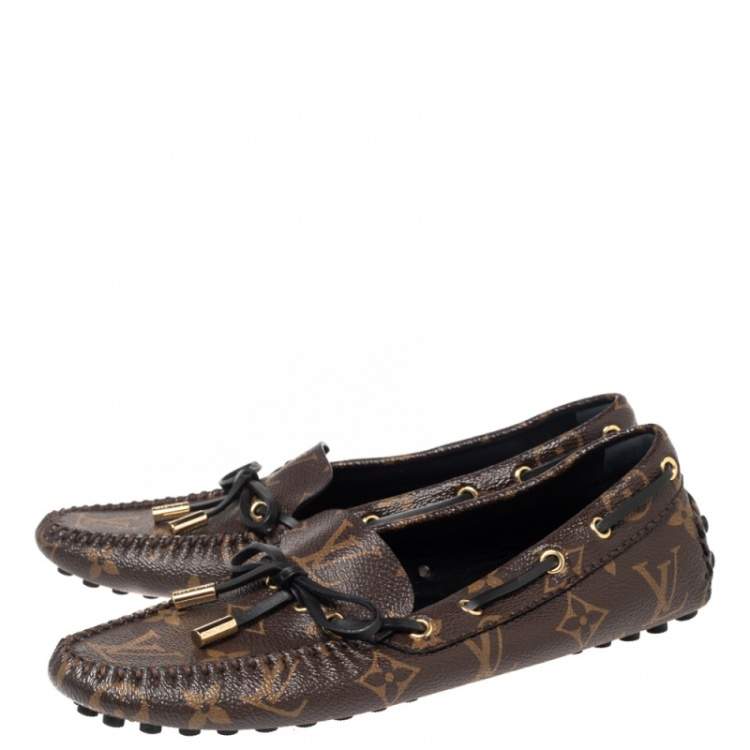 Pre Owned Louis Vuitton Brown Monogram Canvas Gloria Flat Loafers Size 36