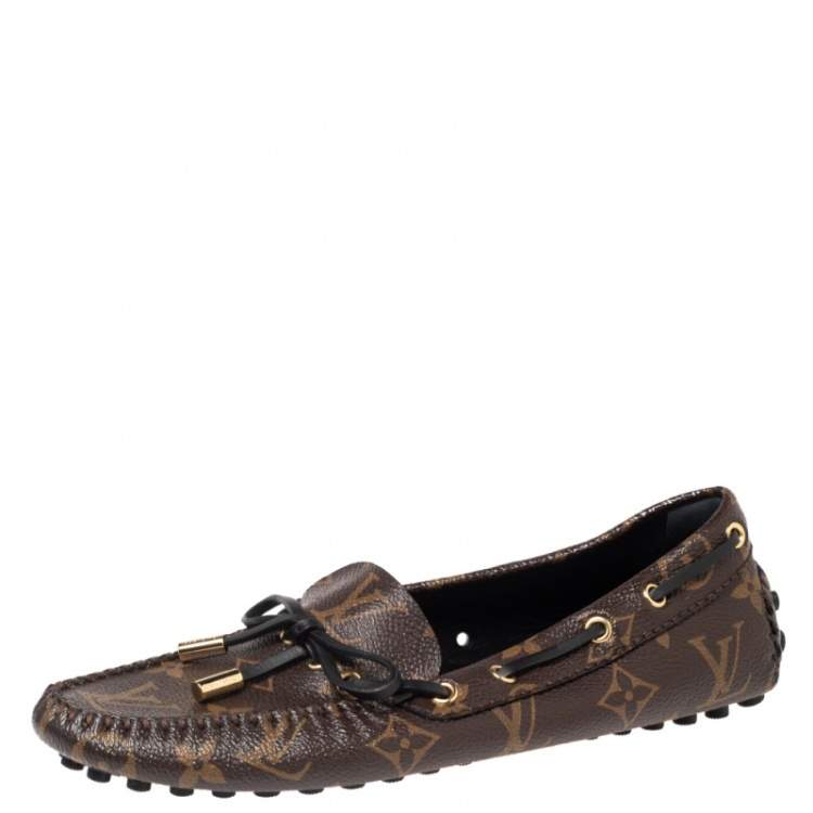 Pre Owned Louis Vuitton Brown Monogram Canvas Gloria Flat Loafers Size 36