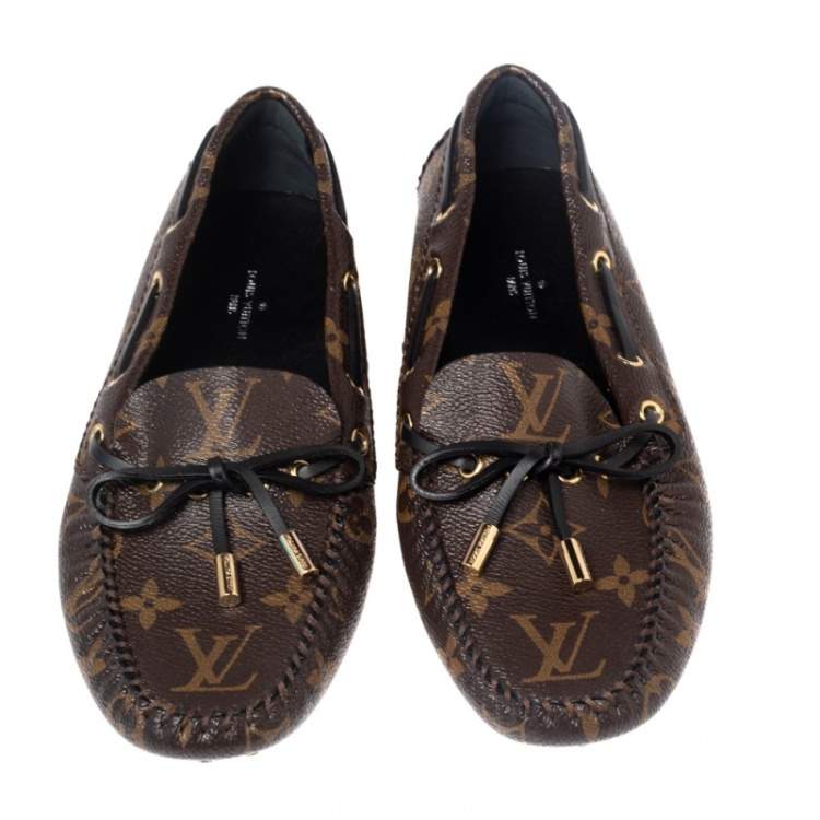 Pre Owned Louis Vuitton Brown Monogram Canvas Gloria Flat Loafers Size 36