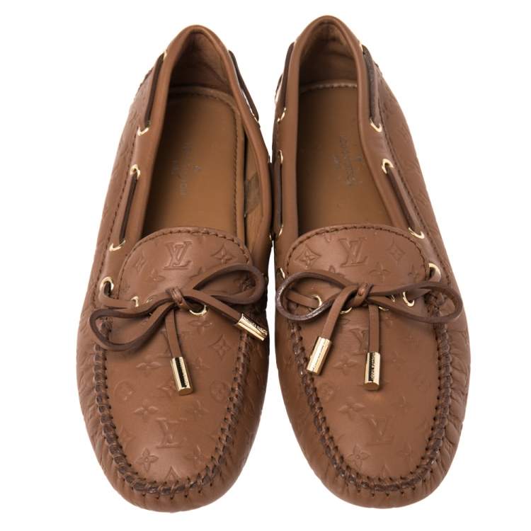 Pre Owned Louis Vuitton Brown Leather Gloria Slip On Loafers Size 36