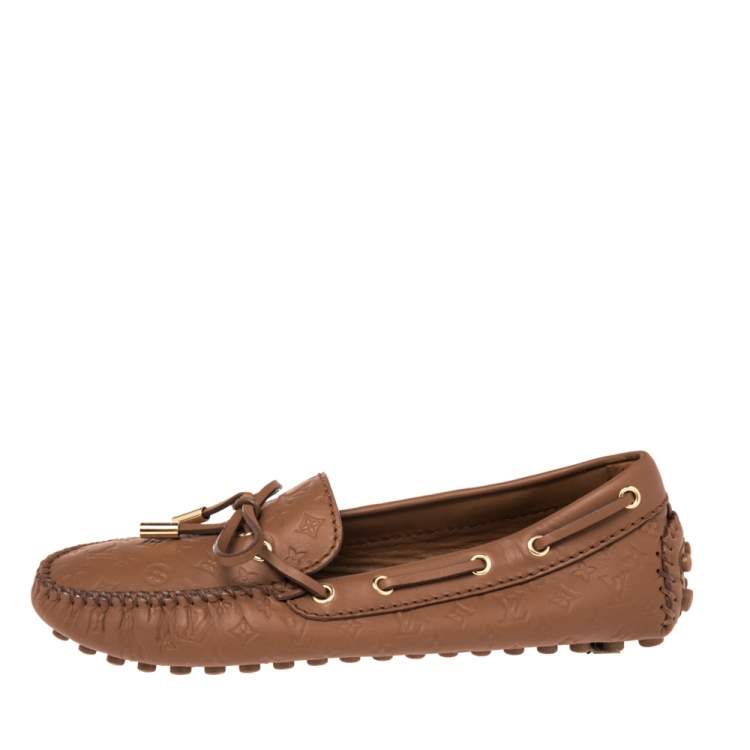 Pre Owned Louis Vuitton Brown Leather Gloria Slip On Loafers Size 36