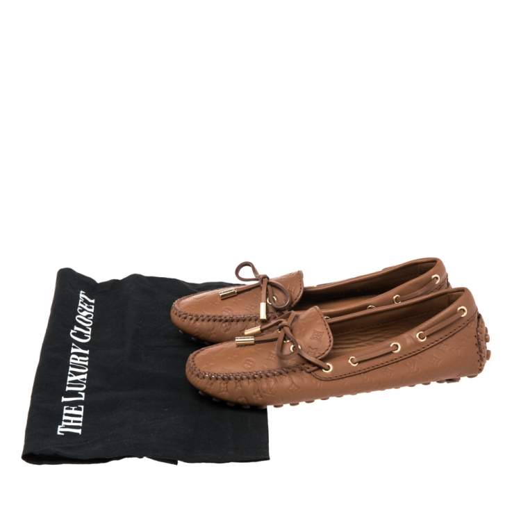 Pre Owned Louis Vuitton Brown Leather Gloria Slip On Loafers Size 36