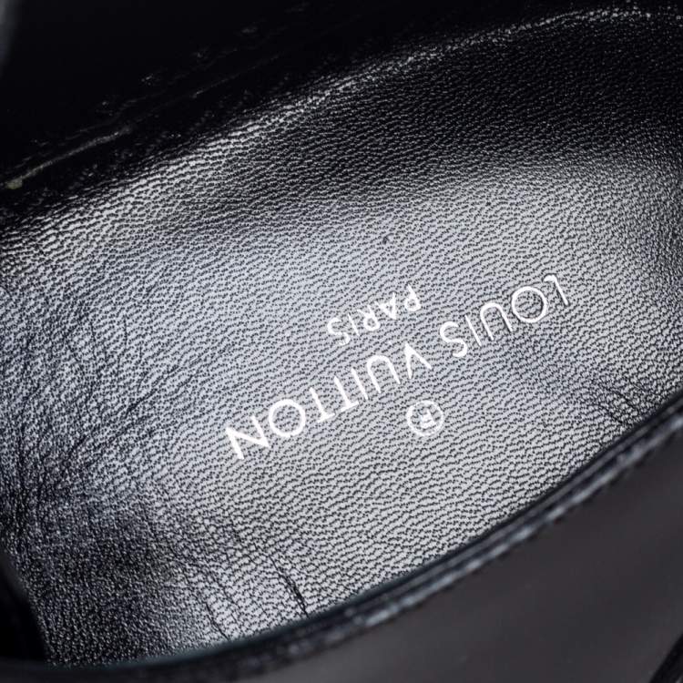 Pre Owned Louis Vuitton Black/Brown Monogram Canvas And Patent Leather Oxfords Size 39