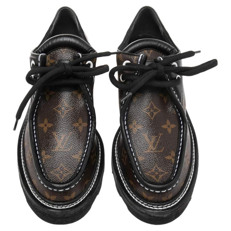 Pre Owned Louis Vuitton Black/Brown Leather And Coated Canvas Beaubourg Platform Derby Size 39.5