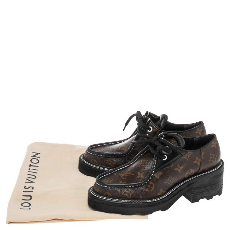Pre Owned Louis Vuitton Black/Brown Leather And Coated Canvas Beaubourg Platform Derby Size 39.5