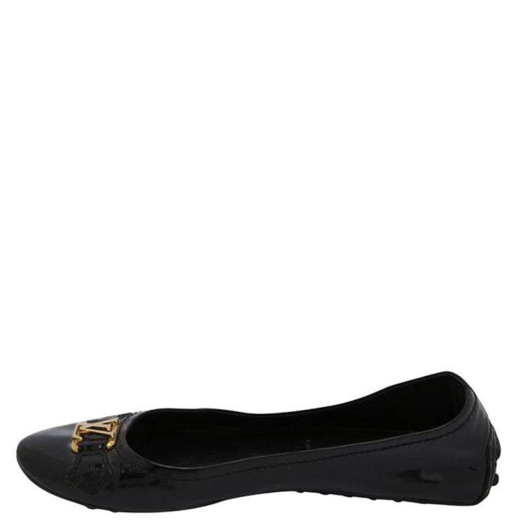 Louis Vuitton Black Vernis Leather Oxford Ballet Flats Size 38.5