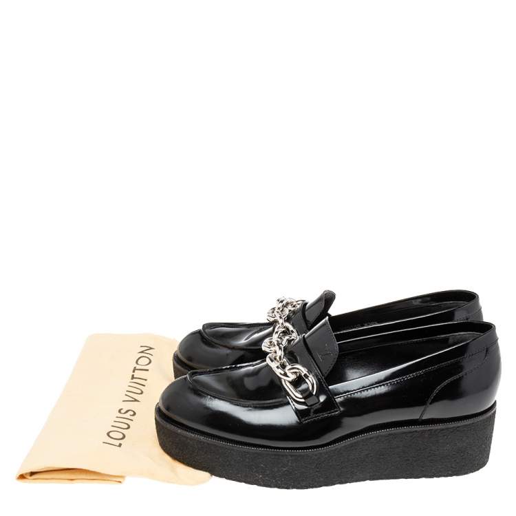 Pre Owned Louis Vuitton Black Patent Leather Graduate Platform Loafers Size 38.5
