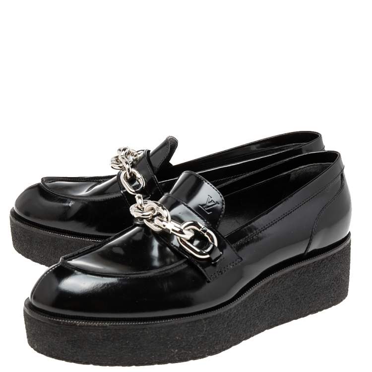 Pre Owned Louis Vuitton Black Patent Leather Graduate Platform Loafers Size 38.5