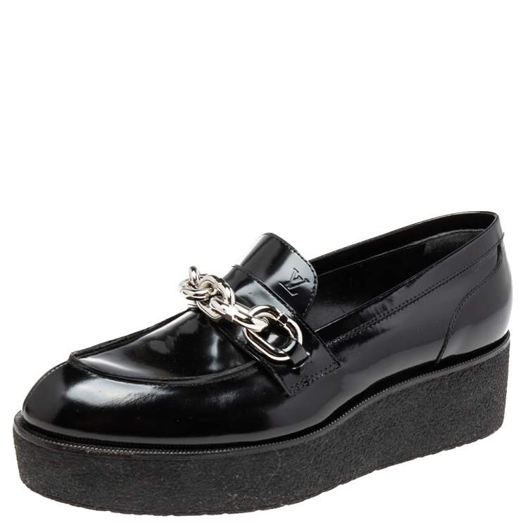 Pre Owned Louis Vuitton Black Patent Leather Graduate Platform Loafers Size 38.5