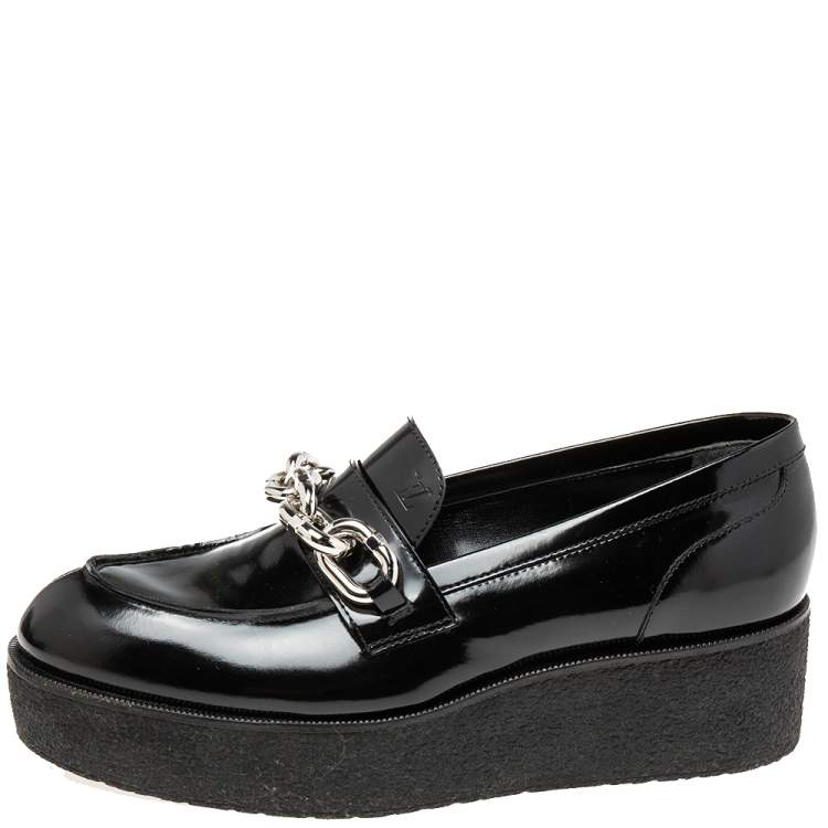 Pre Owned Louis Vuitton Black Patent Leather Graduate Platform Loafers Size 38.5