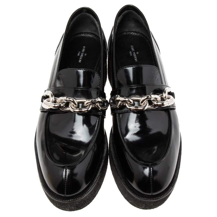 Pre Owned Louis Vuitton Black Patent Leather Graduate Platform Loafers Size 38.5