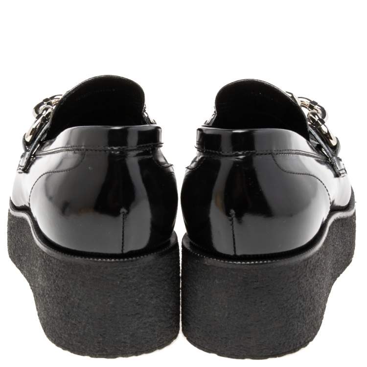 Pre Owned Louis Vuitton Black Patent Leather Graduate Platform Loafers Size 38.5