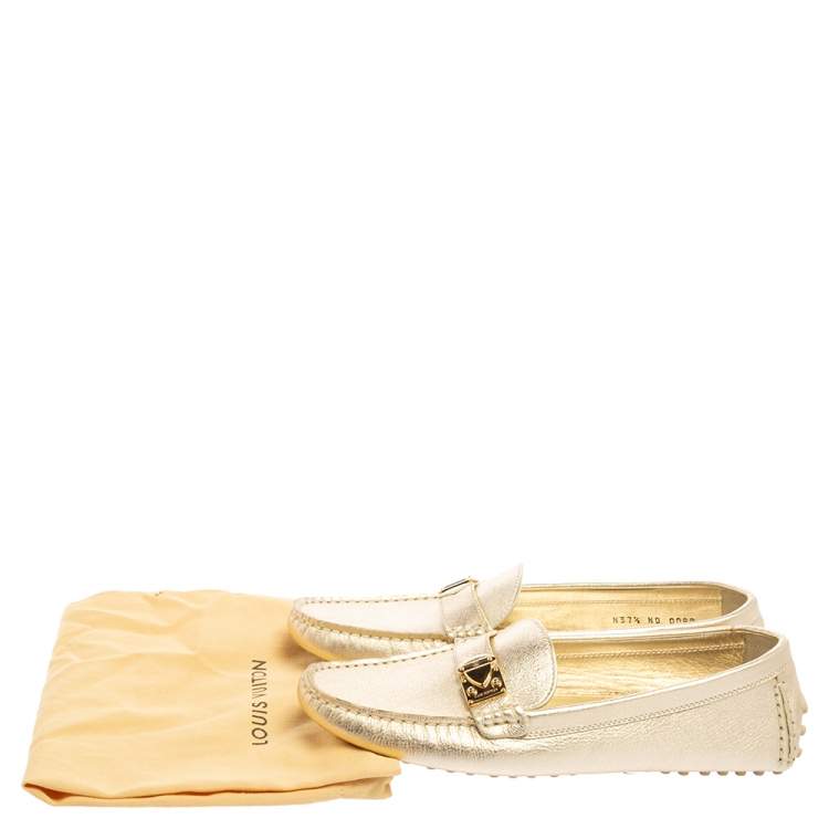 Pre Owned Louis Vuitton Gold Leather Lombok Driver Loafers Size 37.5 