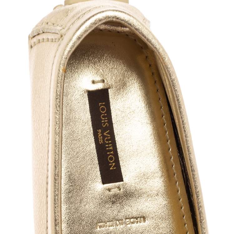 Pre Owned Louis Vuitton Gold Leather Lombok Driver Loafers Size 37.5 