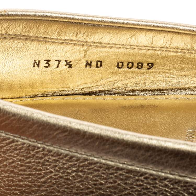 Pre Owned Louis Vuitton Gold Leather Lombok Driver Loafers Size 37.5 