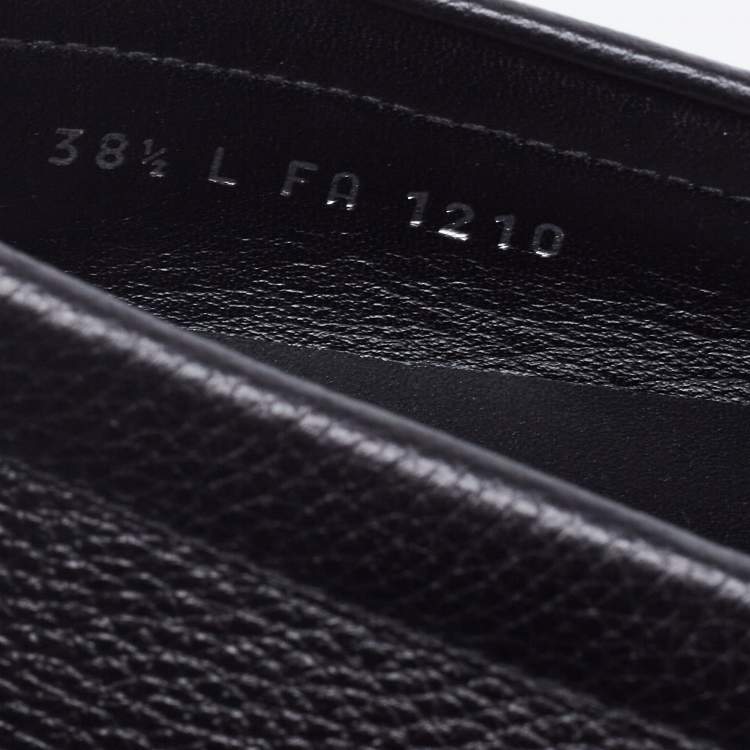 Pre Owned Louis Vuitton Black Leather LV Logo Buckle Loafers Size 38.5