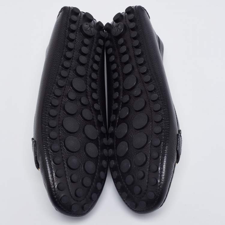 Pre Owned Louis Vuitton Black Leather LV Logo Buckle Loafers Size 38.5