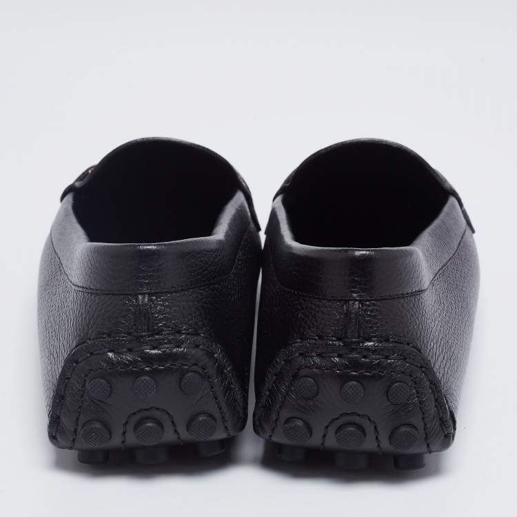 Pre Owned Louis Vuitton Black Leather LV Logo Buckle Loafers Size 38.5