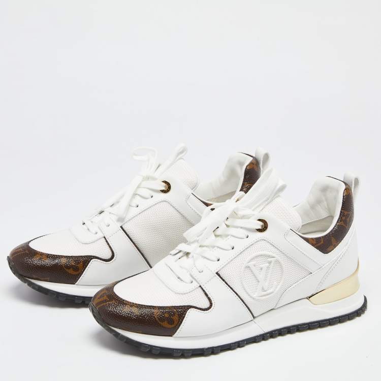 Louis Vuitton White/Brown Canvas And Leather Run Away Sneakers
